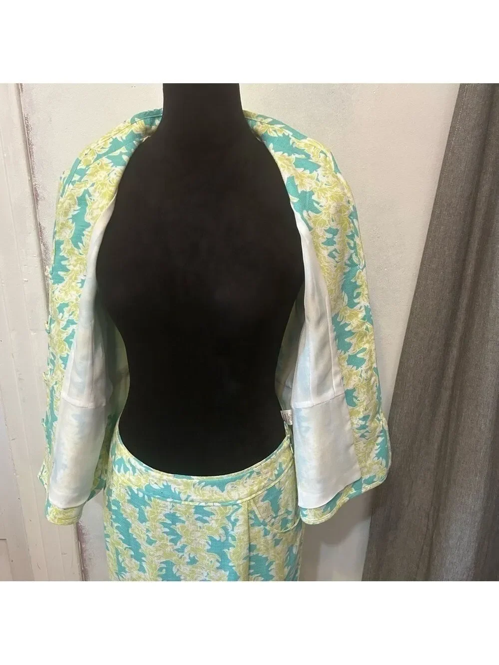 Vintage Pendleton Women’s Suit Skirt Floral Small Green Blue Linen Rayon Career